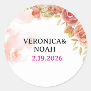 Pink Floral Wedding Favour Sticker