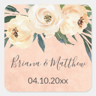Pink Floral Wedding Favours Square Sticker