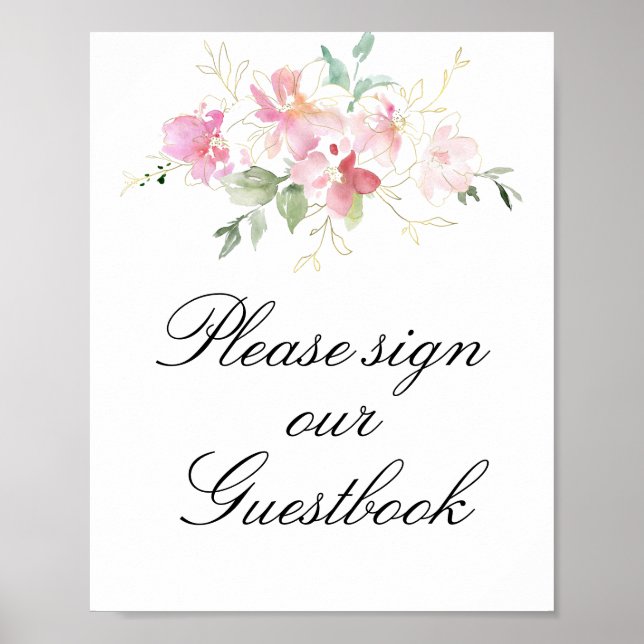 pink floral wedding guestbook sign (Front)