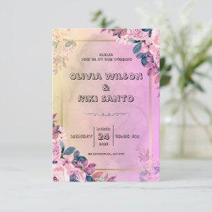 pink floral wedding invitation