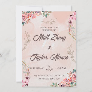 Pink Floral Wedding Invitation
