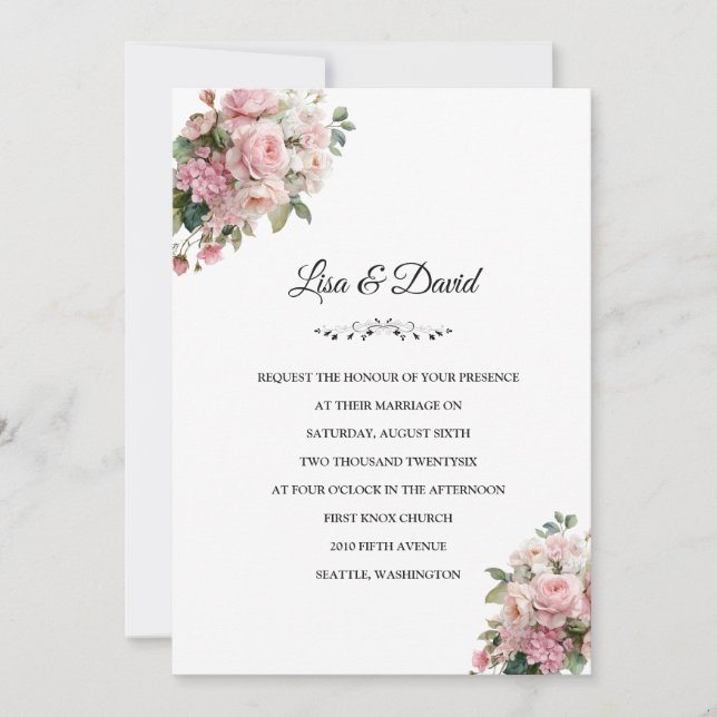 Pink Floral Wedding Invitation (Front)
