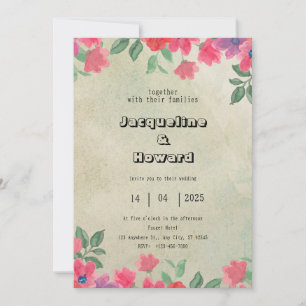 Pink Floral Wedding Invitation Portrait