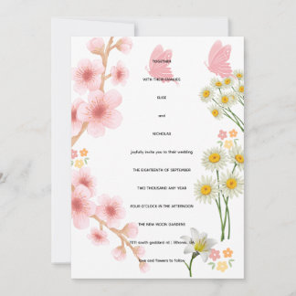 Pink Floral Wedding Invitation with Daisies | Wedd