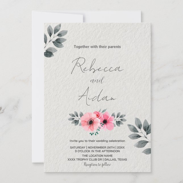 Pink Floral Wedding Invitations (Front)