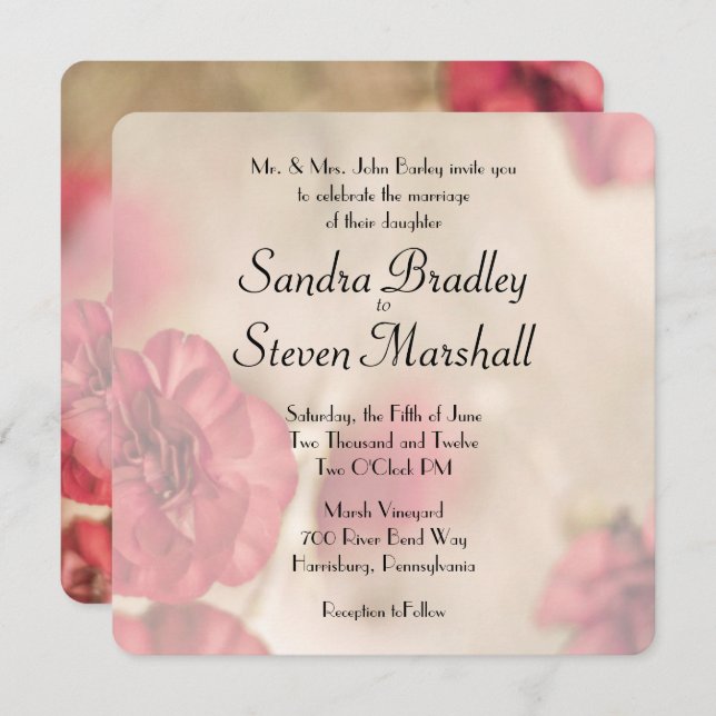 Pink Floral Wedding Invitations (Front/Back)