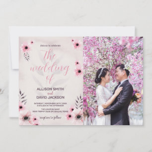 Pink Floral Wedding Invitations with photo
