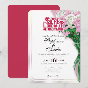 Pink Floral Wedding Invite - Red Heading #3