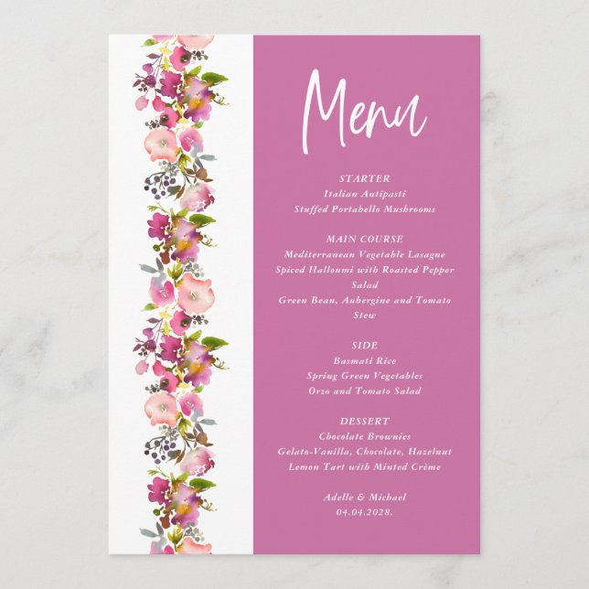 Pink Floral wedding Menu (Front)