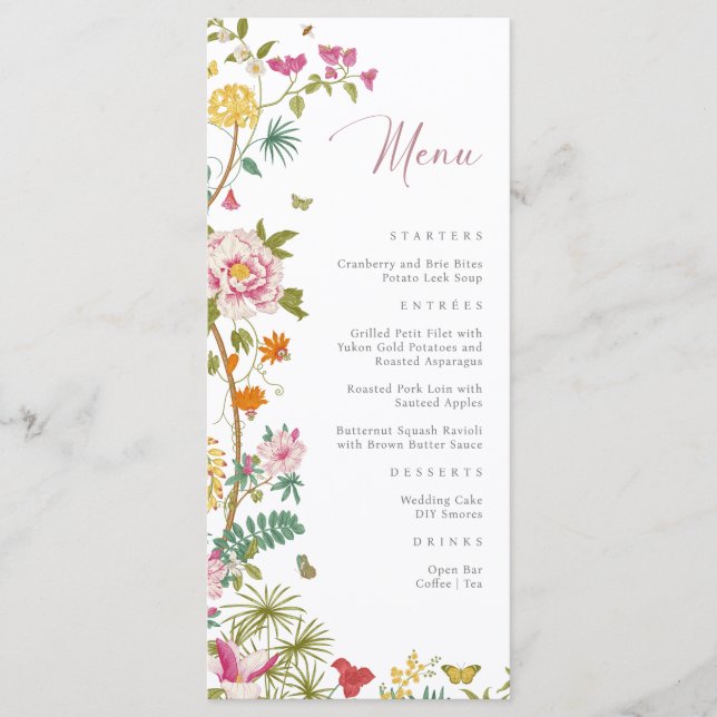 Pink Floral Wedding Menu  (Front)