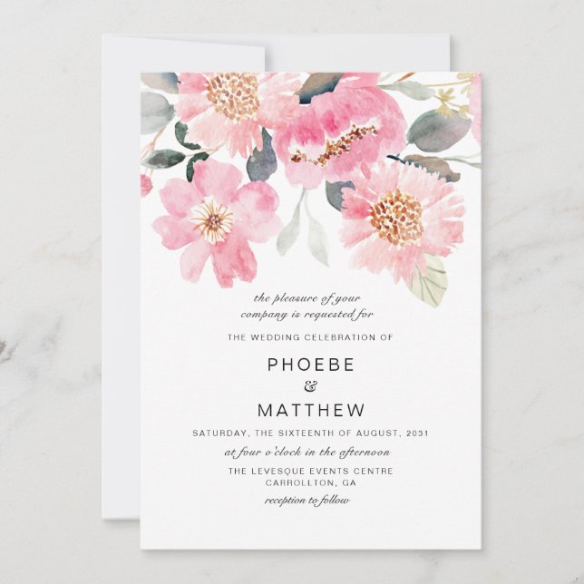 Pink Floral Wedding Modern Invitation (Front)