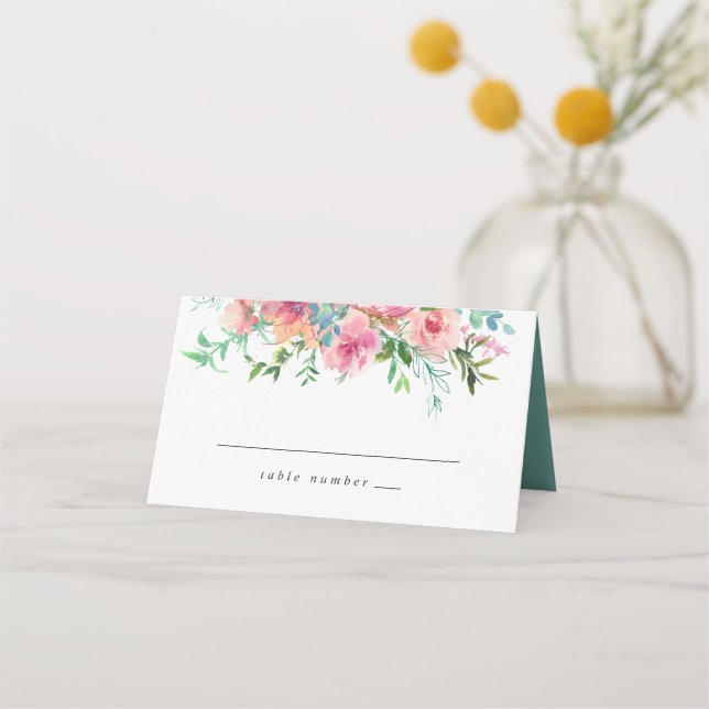 Pink Floral Wedding Place Card (Front)