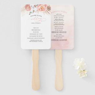 Pink Floral Wedding Program Hand Fan