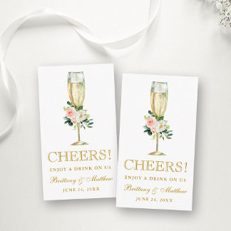 Pink Floral Wedding Reception Drink Ticket Card