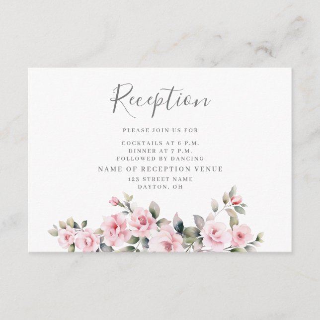Pink Floral Wedding Reception  Enclosure Card (Front)