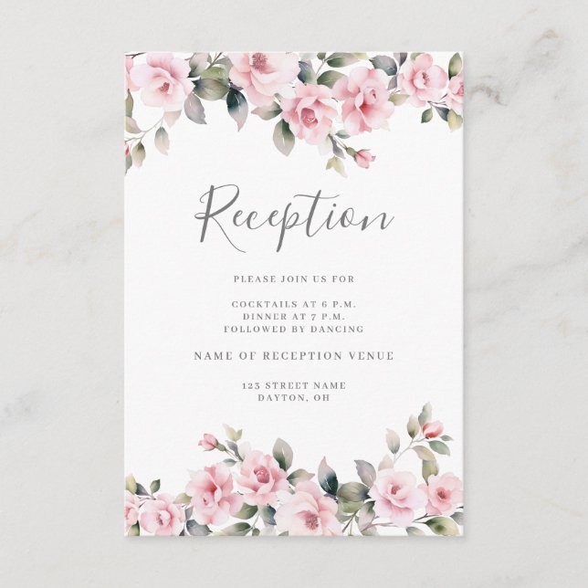 Pink Floral Wedding Reception  Enclosure Card (Front)