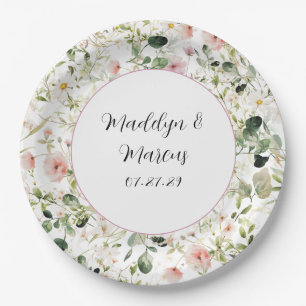 Pink Floral Wedding Reception Paper Plate