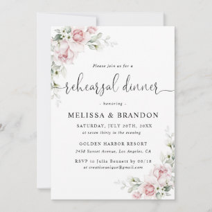 Pink Floral Wedding Rehearsal Dinner Invitations