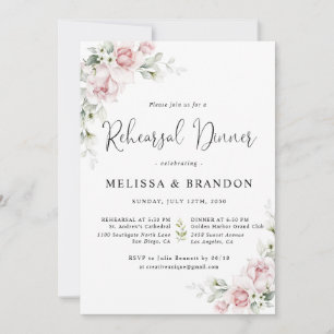 Pink Floral Wedding Rehearsal Dinner Invitations