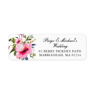 Pink Floral Wedding Return Address