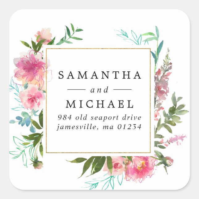 Pink Floral Wedding Return Address Labels (Front)