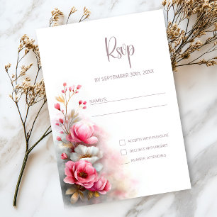 Pink Floral Wedding RSVP Card