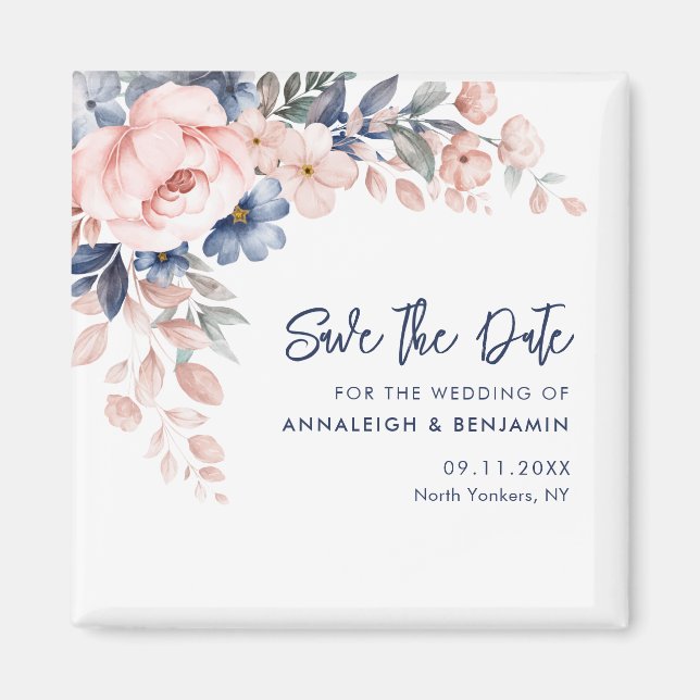 Pink Floral Wedding Save the Date Magnet (Front)