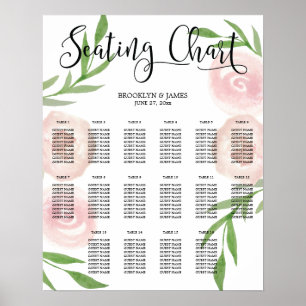 Pink Floral Wedding Seating Chart Poster 16x20