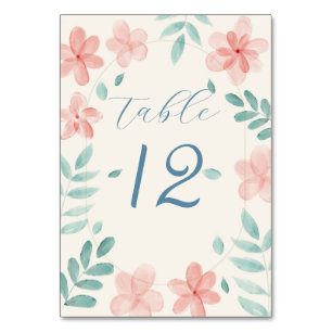Pink Floral Wedding Table Number Card Place card