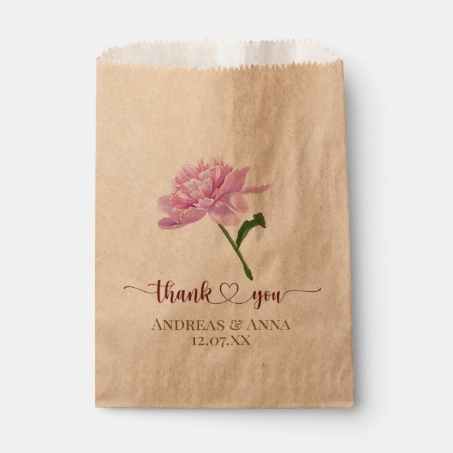  Pink Floral Wedding Thank You Favour Bag (Front)