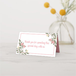 Pink Floral Wedding Thank You Flowers Party Place Card