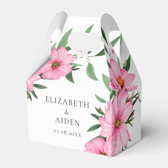 Pink Floral Wedding White Favor Box (Front Side)