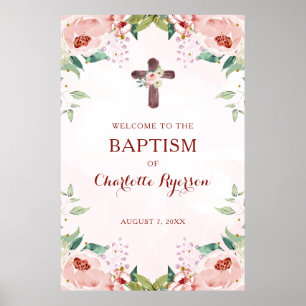 Pink Floral Welcome Baptism Poster