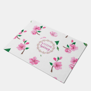 Pink Floral   Welcome Spring Doormat