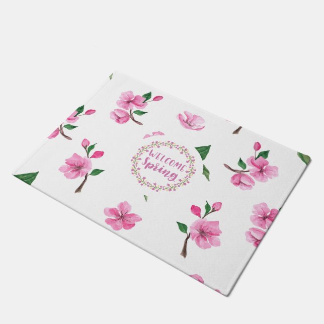 Pink Floral | Welcome Spring Doormat (Angled)