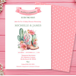   Pink Floral Western Cowgirl Baby Shower   Invitation