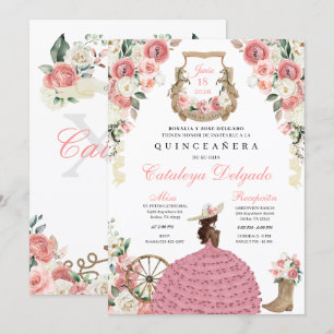 Pink Floral Western Mariachi Charro Quinceañera Invitation