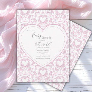 Pink Floral Whimsical Heart Baby Shower Invitatio Invitation