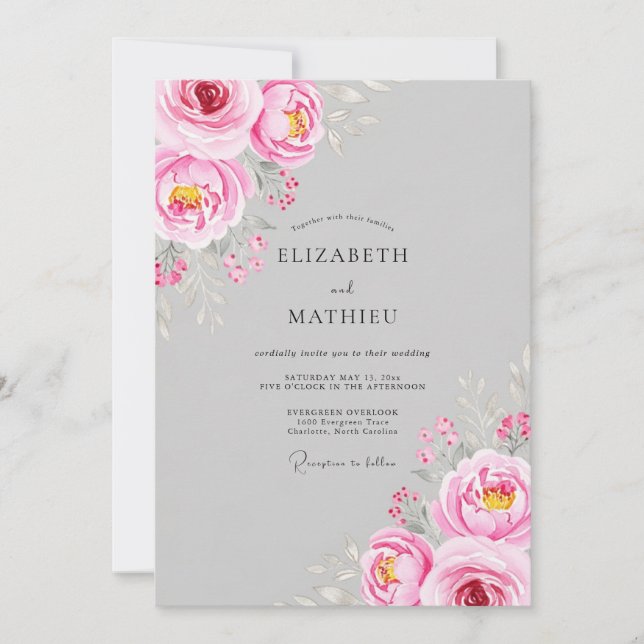Pink Floral Whimsy Wedding Invitation (Front)