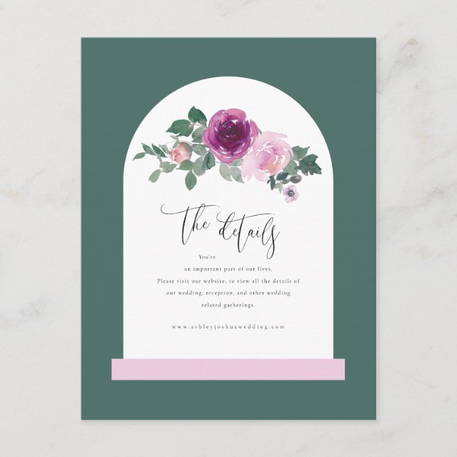 Pink Floral White Arch Leafy Green Enclosure Card (Front)