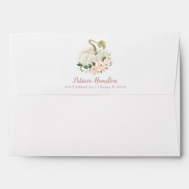 Pink Floral White Pumpkin Fall Baby Shower Envelop Envelope (Back (Top Flap))