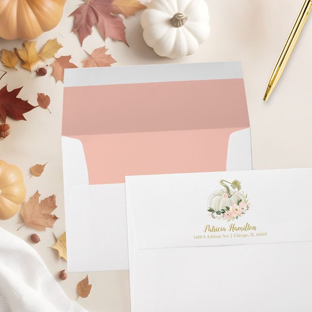 Pink Floral White Pumpkin Fall Baby Shower Envelope (Creator Uploaded)