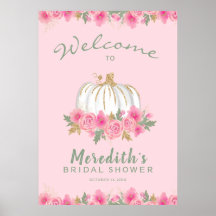 Pink Floral White Pumpkin Glitter Bridal Shower