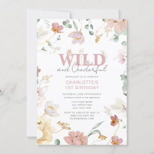 Pink Floral Wild & Onederful Girl 1st Birthday Invitation
