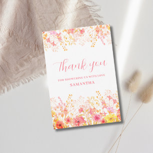 Pink Floral Wildflower Baby Shower Thank You Card