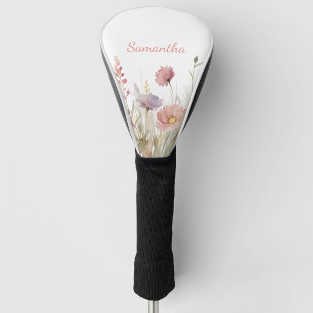  Pink Floral Wildflower Name Golf Head Cover (Front)