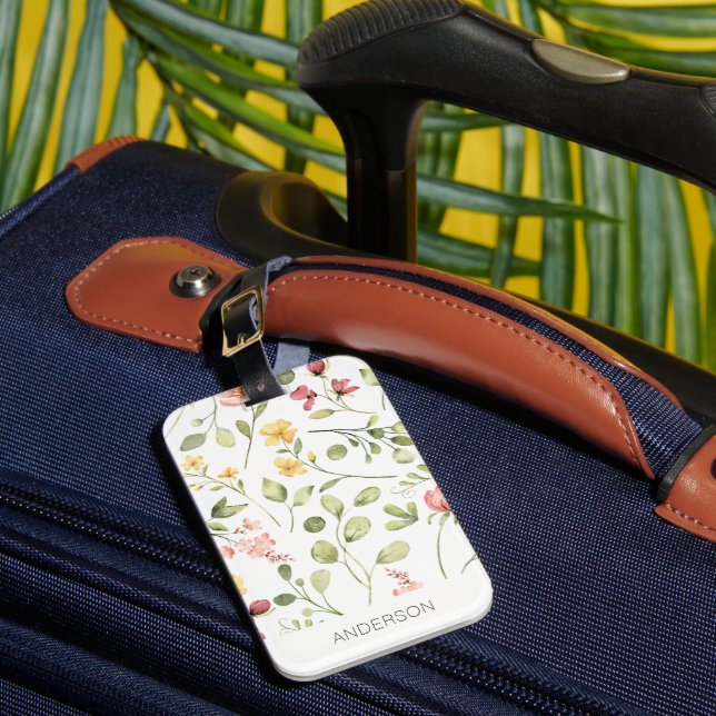 Pink Floral Wildflower Name Luggage Tag (Front Insitu 1)