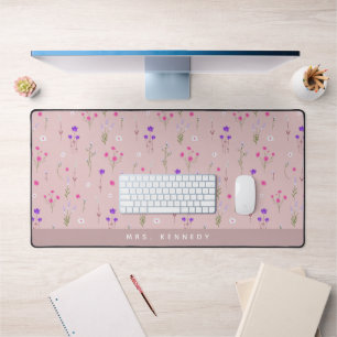 Pink Floral Wildflower Pattern Trendy Teacher Desk Mat