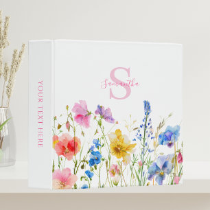 Pink Floral Wildflower Personalized Binder