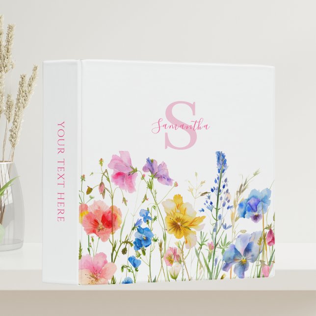 Pink Floral Wildflower Personalized  Binder (Creator Uploaded)